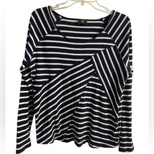 Bogner Navy and White Striped Long Sleeve Top medium